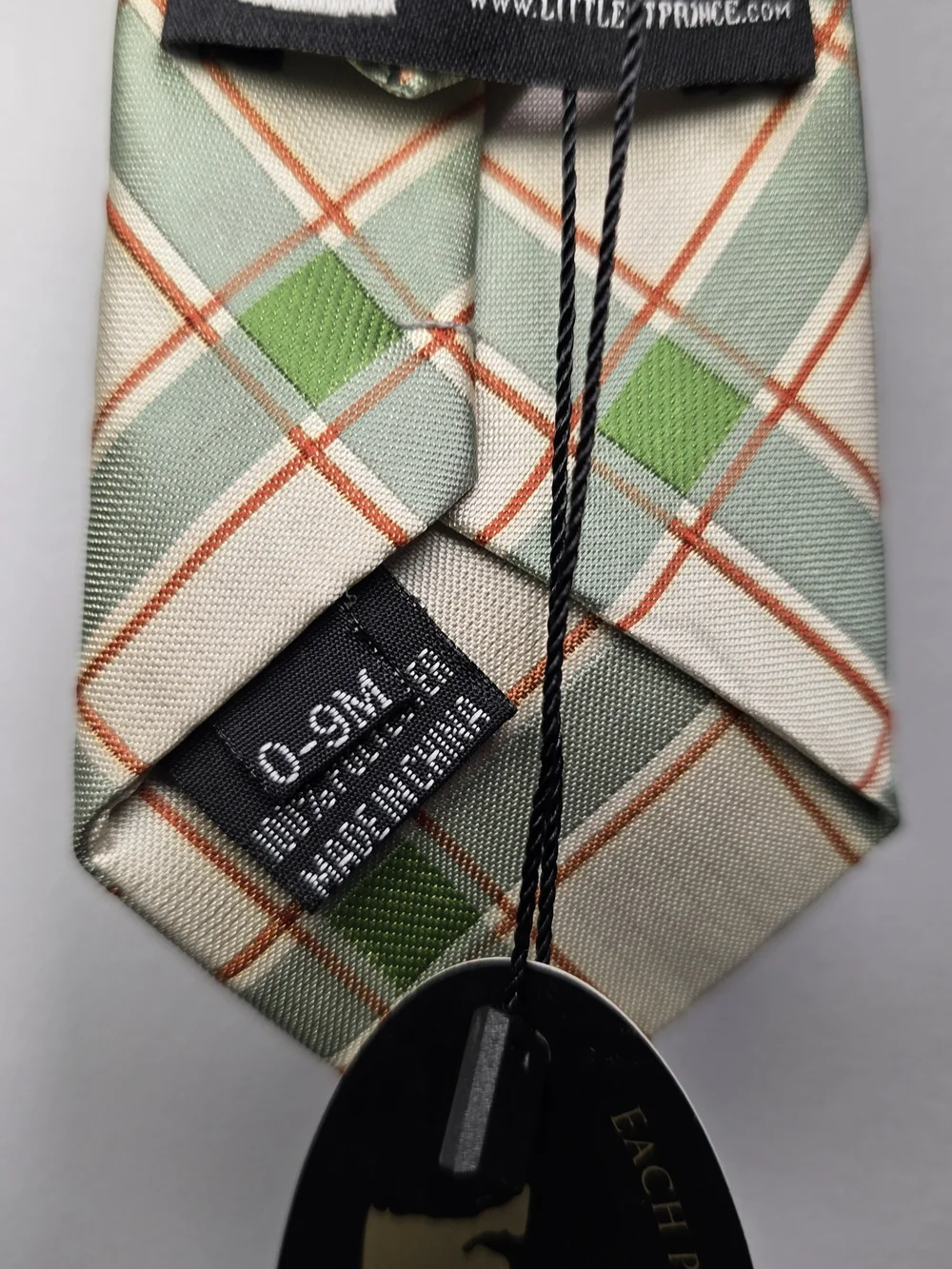 Toddler Cream Plaid Necktie with Green and Gray Accents